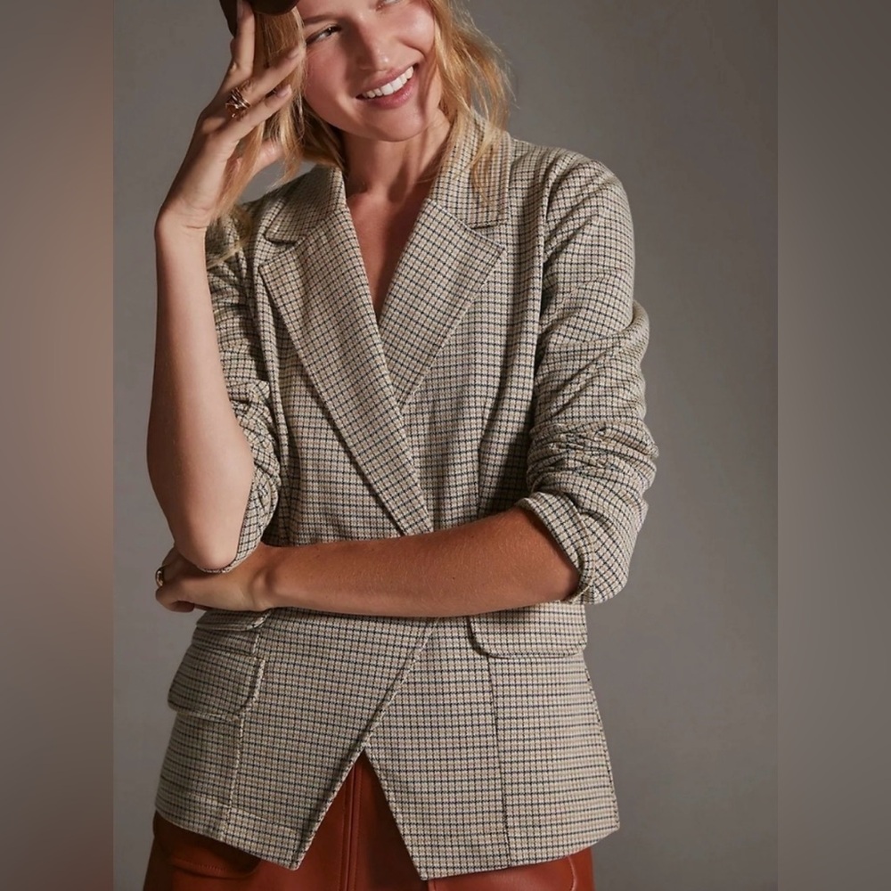 Anthropologie Maeve Collegiate Plaid Knit Blazer size L